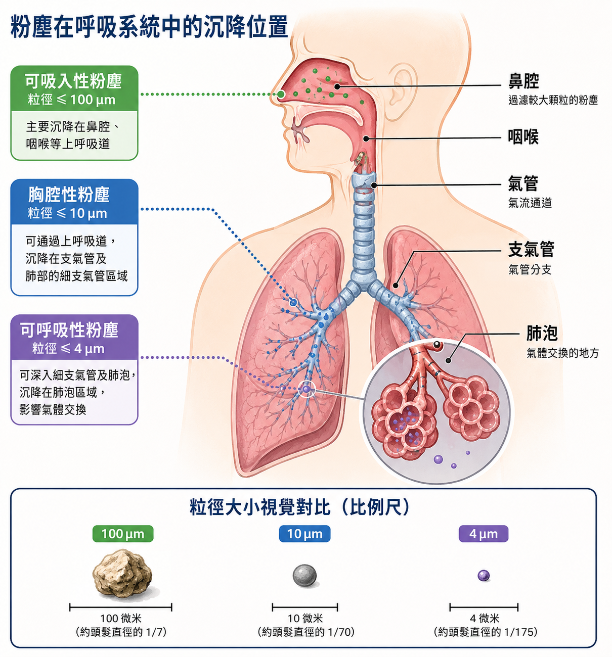 粉塵在呼吸系統中的沉降位置